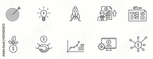 ENTREPRENEUR line Icon Set. Innovation, success, leadership, symbol, branding, idea, . Vector Illustration