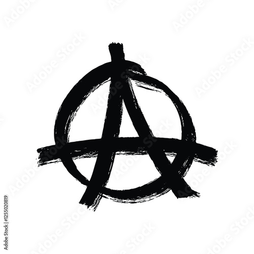 Anarchy symbol depicted in a bold brushstroke style