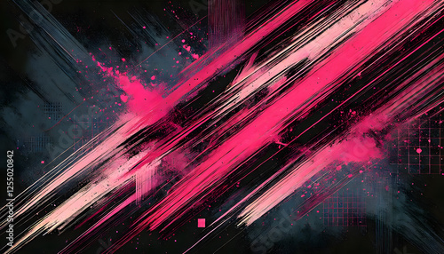 抽象アート – ピンクのブラシストロークと黒のテクスチャ背景

