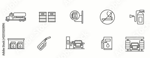 Fuel Gas line Icon Set. Natural gas, liquid gas, oil, electric, industry, distribution . Vector Illustration