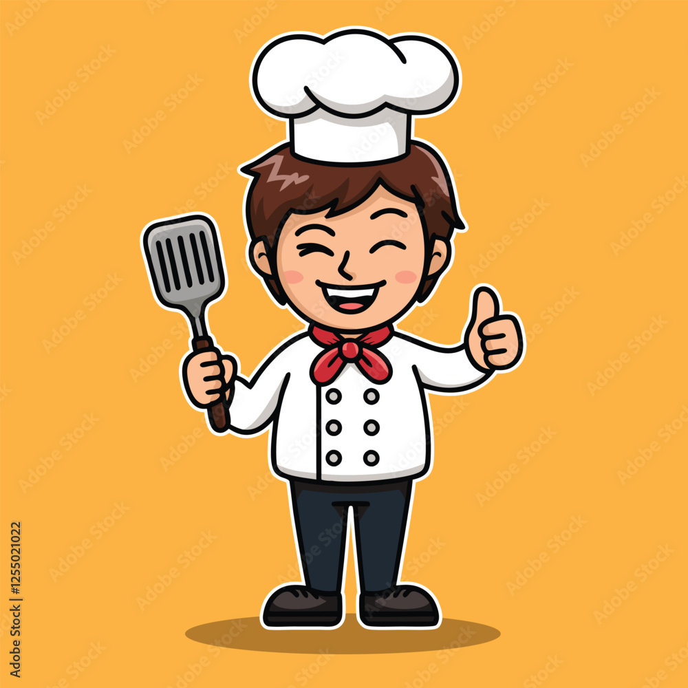 Cheerful Cute Chef cartoon character Vector illustration on a yellow background. Cheerful Cute Chef cartoon character Vector illustration on a yellow background.