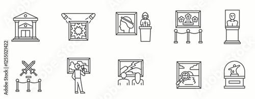 Museum line Icon Set . Symbolization, flat, simple, creative, style, . Vector Illustration