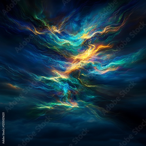 Luminous Cosmic Nebula Abstract Display of Energy and Aurora Borealis in the Night Sky photo