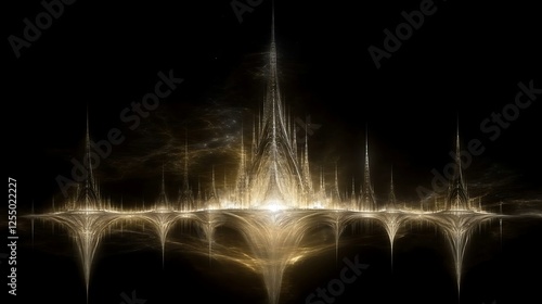 Luminous Fractal Cityscape Abstract Composition in Deep Darkness Artistic Rendition and Design photo