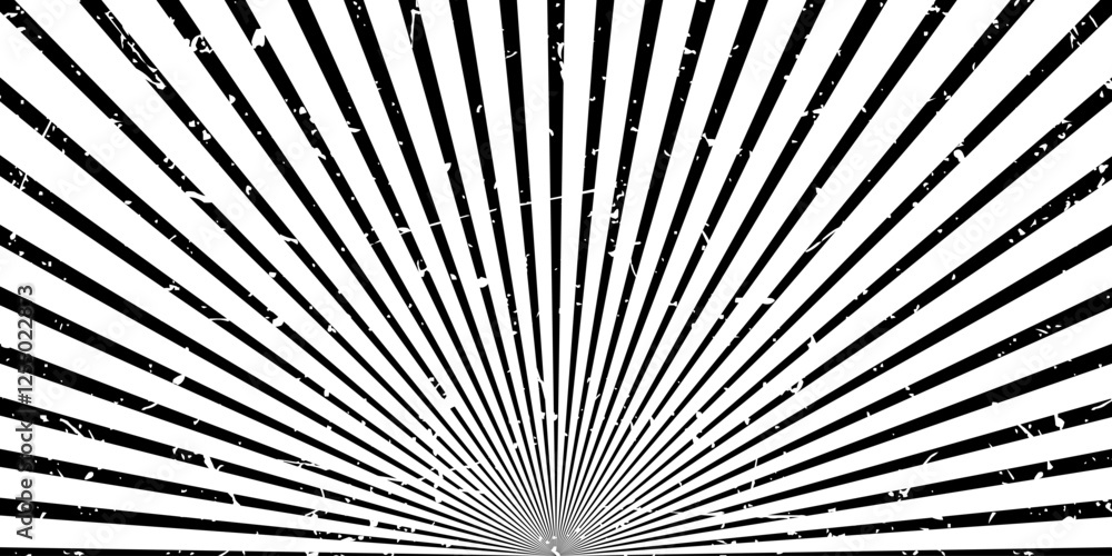 Obraz premium Vintage black and white radial sunburst pattern with grunge texture. Vector icon