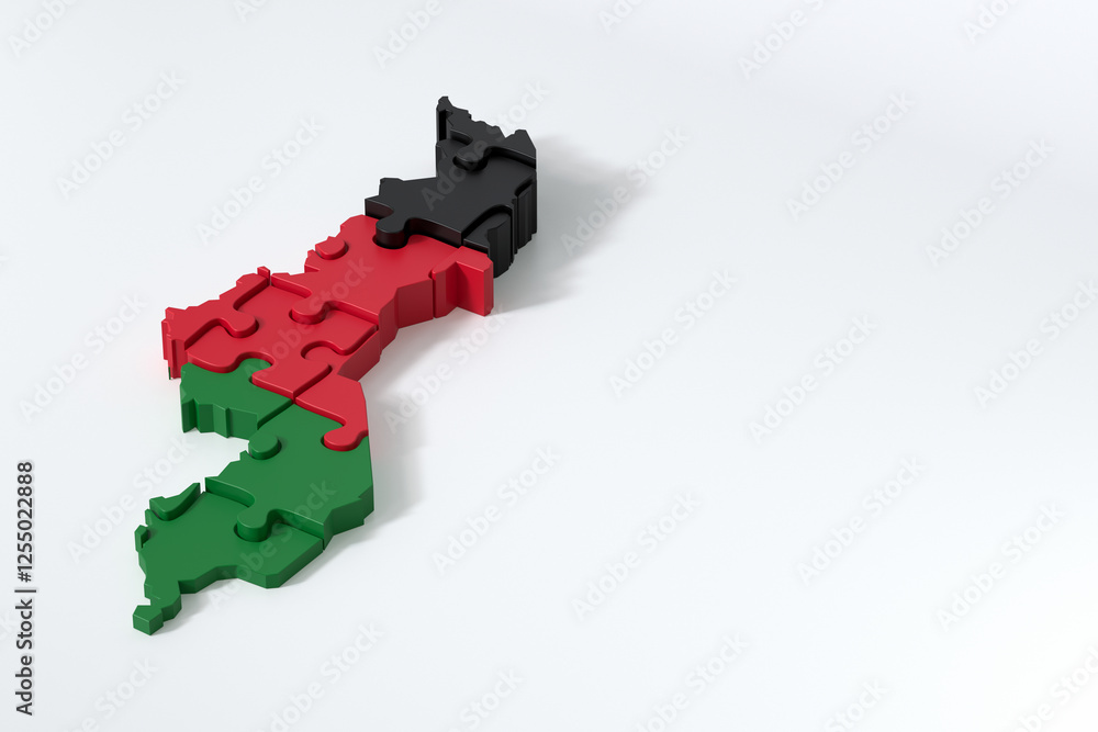 Malawi map puzzle with flag colors on white background Malawi map puzzle with flag colors on white background