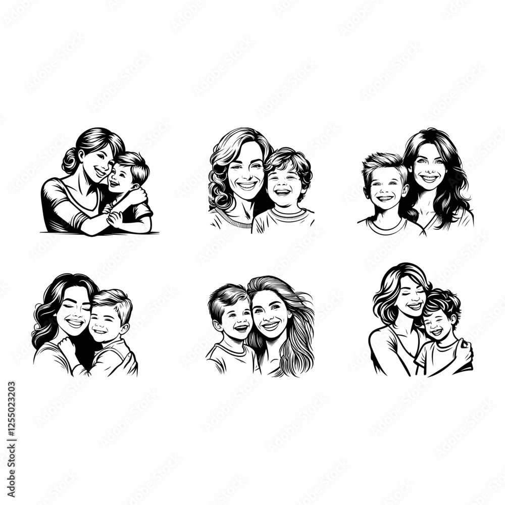 Set Off Mother and Baby Smiling Vector art Silhouette style Happy Moments Set Off Mother and Baby Smiling Vector art Silhouette style Happy Moments