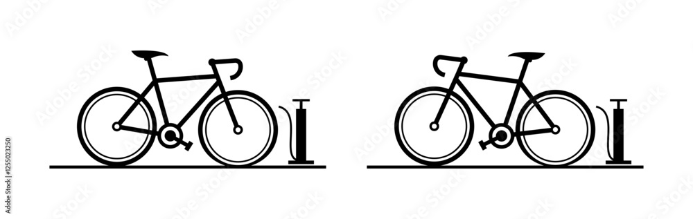 Fototapeta premium Bicycle tire inflation concept with pump illustration. Vector icon