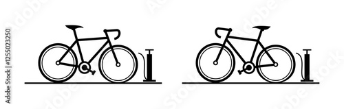Bicycle tire inflation concept with pump illustration. Vector icon