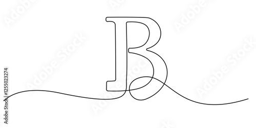 continuous line letter B.one line drawing of identity sign starting with letter B.single line vector illustration.isolated white background
