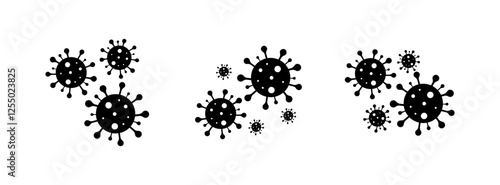 Black virus icons on white background representing viral spread. Vector icon