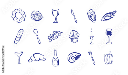 Hand Drawn Sketch Of Various Food And Drink Items