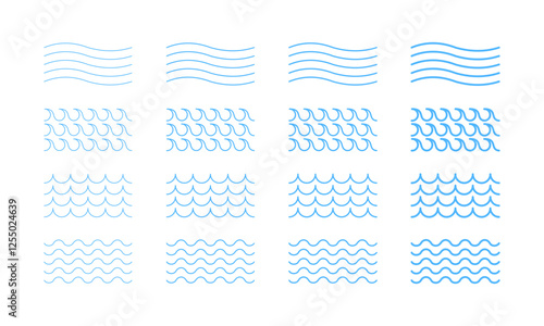 Collection of blue wave patterns for design and decoration projects. Vector icon