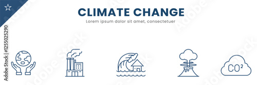Climate Change line Icon Set . earthquake, flood, tornado, hurricane, nature, hazard . Vector Illustration
