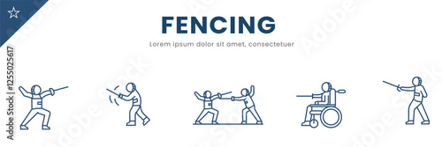 Fencing  Icon Set. fencing equipment, Olympic . Vector Illustration