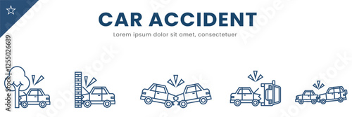 Car accident  line Icon Set concept. Vector Illustration