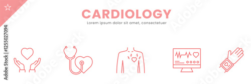 Cardiology line Icon Set . heart disease, therapy  ,ecg. Vector Illustration