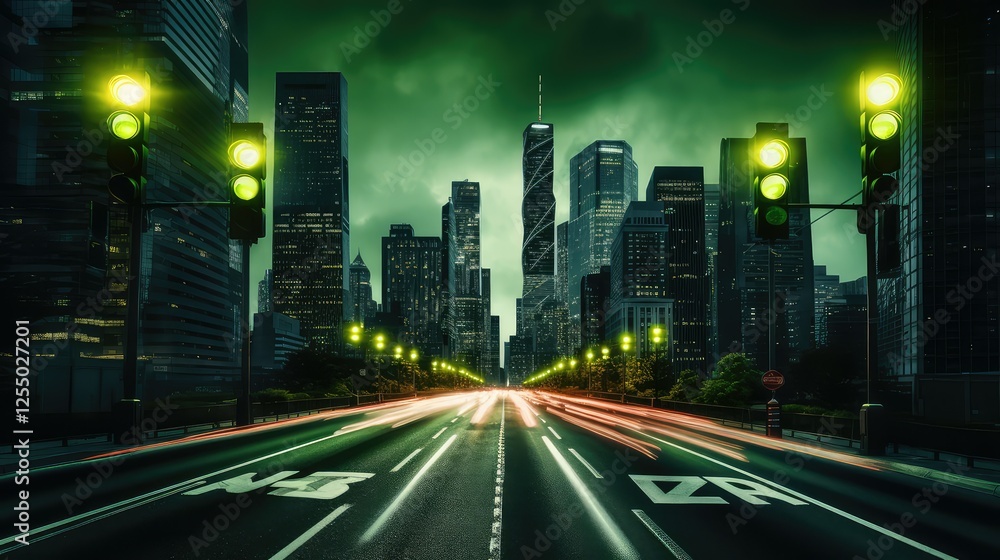 Fototapeta premium skyline green traffic lights