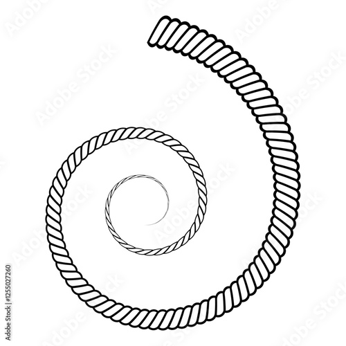 Black line drawing of a rope coiled into a spiral cornucopia