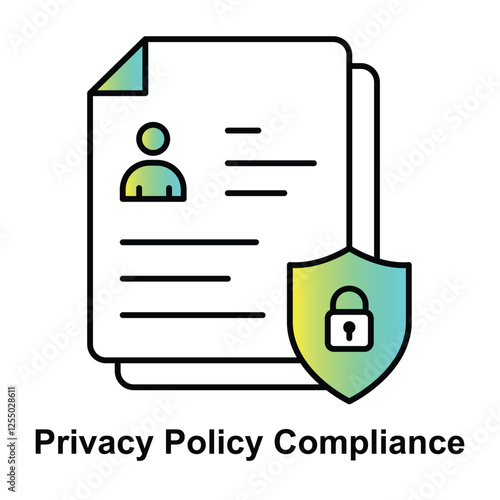 Privacy Policy Compliance Icon – Document with Shield Representing Adherence to Data Protection Regulations.