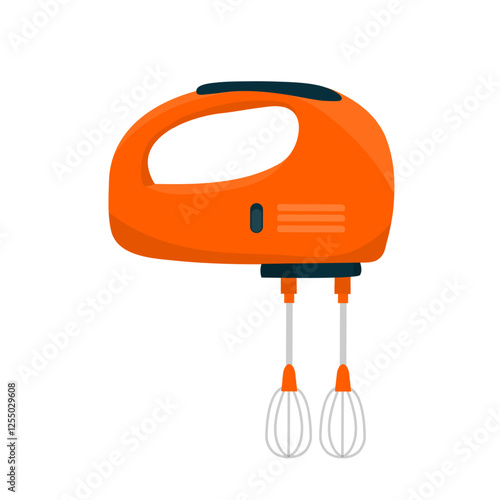This vibrant orange hand mixer is designed for easy use in baking and cooking, featuring two mixing attachments for whipping and blending ingredients conveniently.