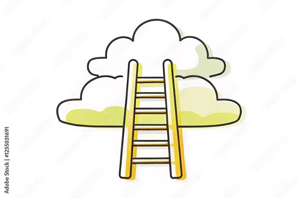 Climbing a ladder to the clouds dreamy concept art digital illustration surreal environment upward viewpoint aspiration and growth theme Climbing a ladder to the clouds dreamy concept art digital illustration surreal environment upward viewpoint aspiration and growth theme