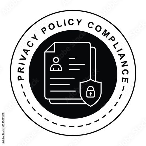 Privacy Policy Compliance Icon – Document with Shield Representing Adherence to Data Protection Regulations.