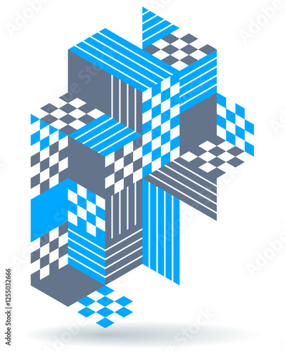 Abstract vector wallpaper with 3D isometric cubes blocks, geometric construction with blocks shapes and forms, op art low poly theme.