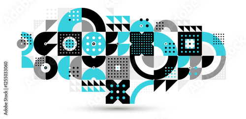 Trendy geometric vector motif, abstract geometry modular tiling composition, wallpaper 70s retro wallpaper, rhythmic dotted graphic design forms.