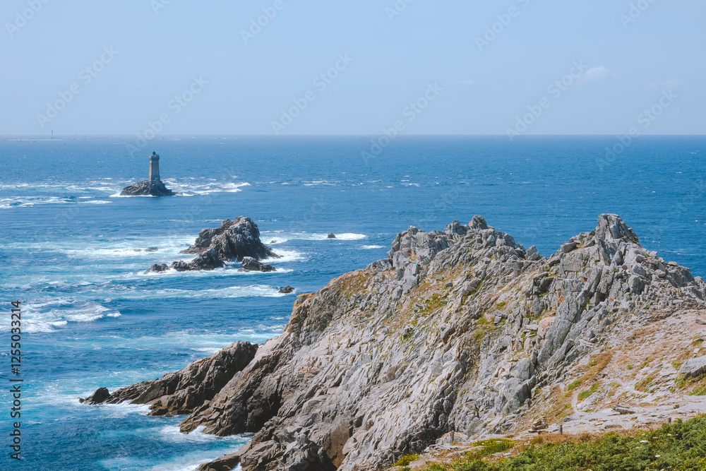 lighthouse in the sea, Pointe du Raz lighthouse in the sea, Pointe du Raz