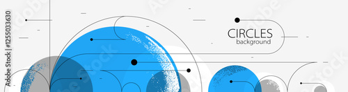 Geometric background with circles and lines vector art, abstract composition technical plan, flat minimal techno system.