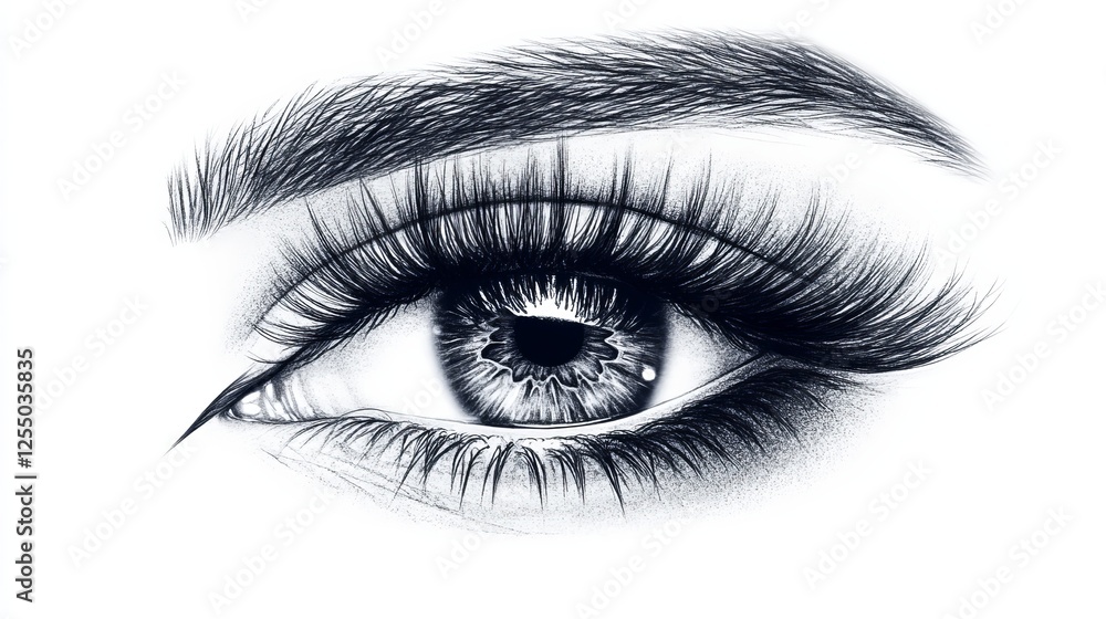 Fototapeta premium Intricate Drawing of an Eye with Long Lashes Capturing the Depth and Emotion of Human Expression in a Unique Artistic Style Highlighting Beauty and Intrigue in Visual Art