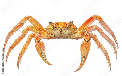 Isolated orange crab, front view, against white background. Potential use for educational resources or food illustrations photo