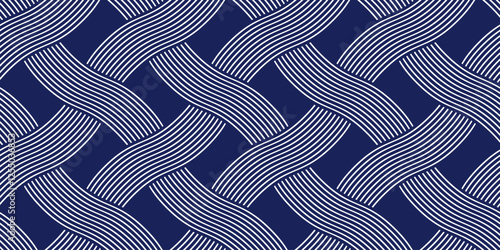 Weaving seamless pattern, traditional wicker lacing handicraft endless abstract background, geometric line weave wallpaper.