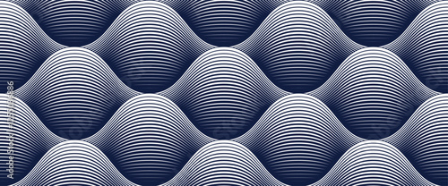 Wavy lines linear seamless pattern, water waves repeat abstract background, curve lines runny river tranquil and relaxing tiling wallpaper.