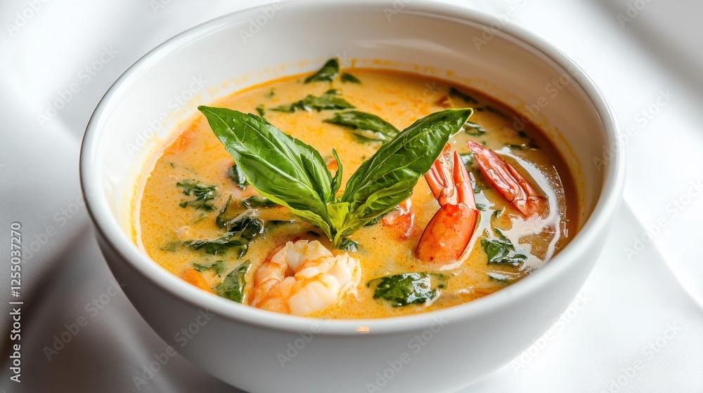 Delicious bowl of fragrant shrimp soup with fresh herbs. Delicious bowl of fragrant shrimp soup with fresh herbs.