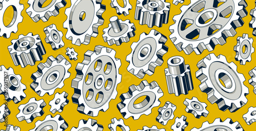 Gears and cogs seamless background, vector mechanical engineering endless wallpaper, fix and repair theme tiling pattern, elements can be used separately.