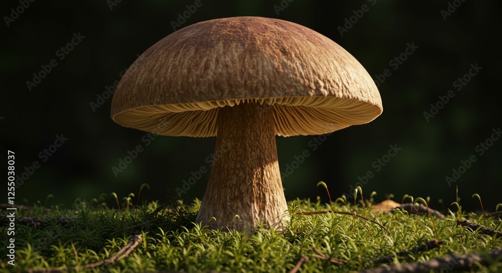 Majestic Brown Mushroom in Forest Moss Nature Photography Majestic Brown Mushroom in Forest Moss Nature Photography