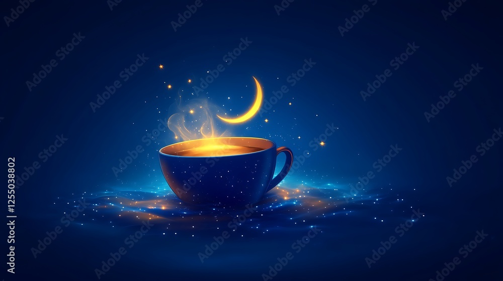 A Nighttime Cup Of Warm Drink Under Crescent Moon A Nighttime Cup Of Warm Drink Under Crescent Moon