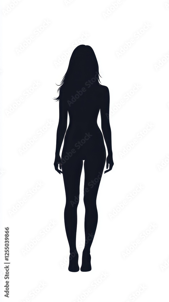 Fototapeta premium A woman is depicted in a black silhouette, standing upright with a relaxed posture