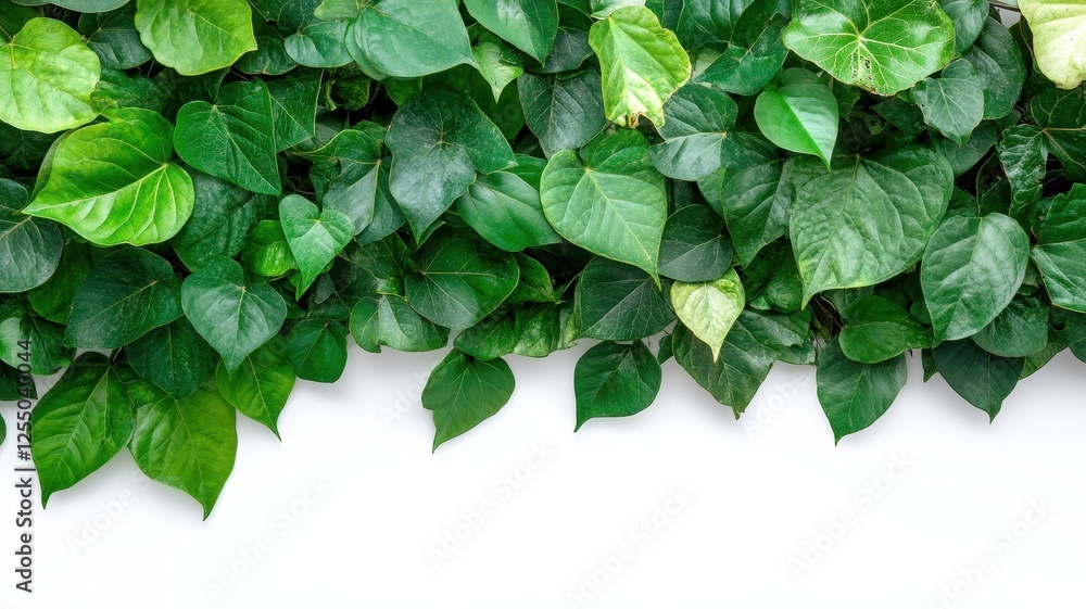 Fototapeta premium Lush green leaves arrayed against a crisp white background