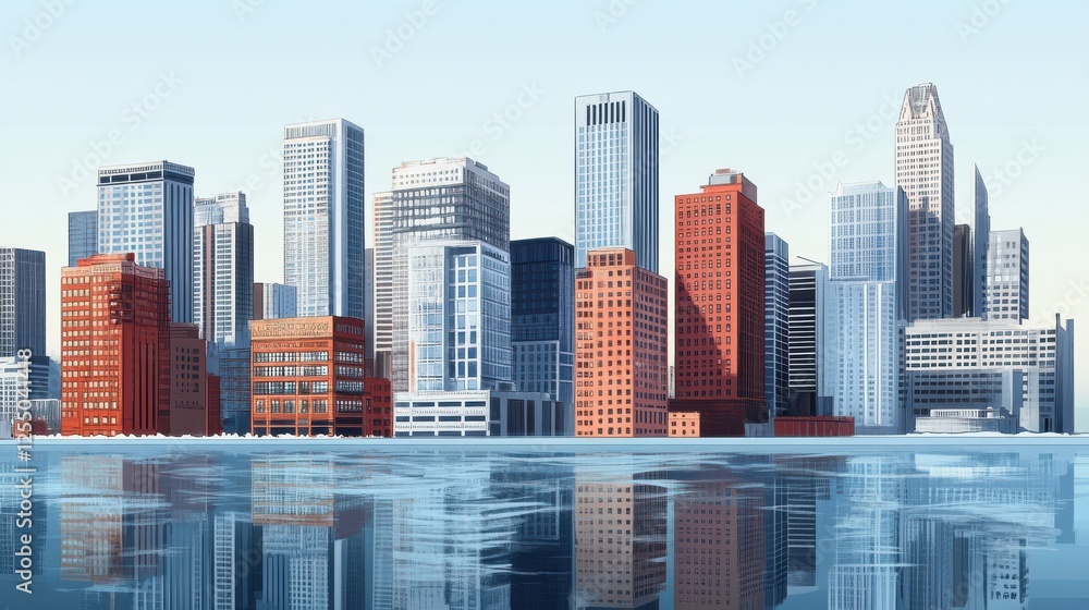 Naklejka premium Downtown Detroit skyline showcasing modern buildings and architecture, downtown, Detroit, Michigan, USA, cityscape