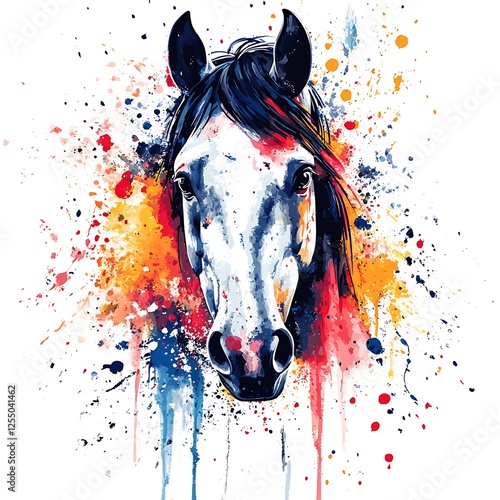 Colorful horse portrait, vibrant splashes, artistic style photo