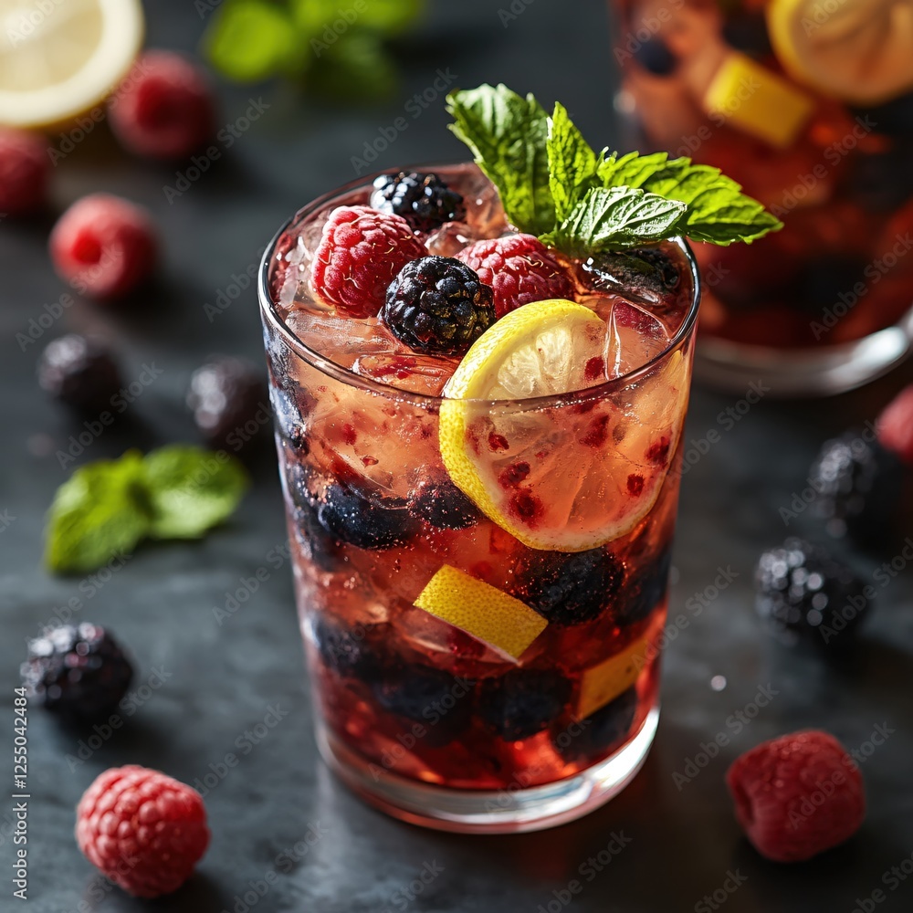 Refreshing Berry Cocktail with Lemon and Mint A Summer Drink for a Hot Day Refreshing Berry Cocktail with Lemon and Mint A Summer Drink for a Hot Day