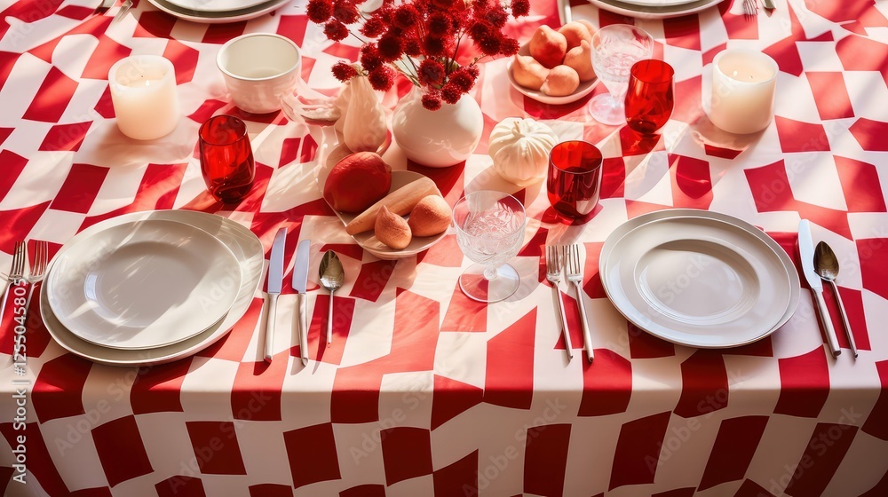 table red and white geometric table red and white geometric