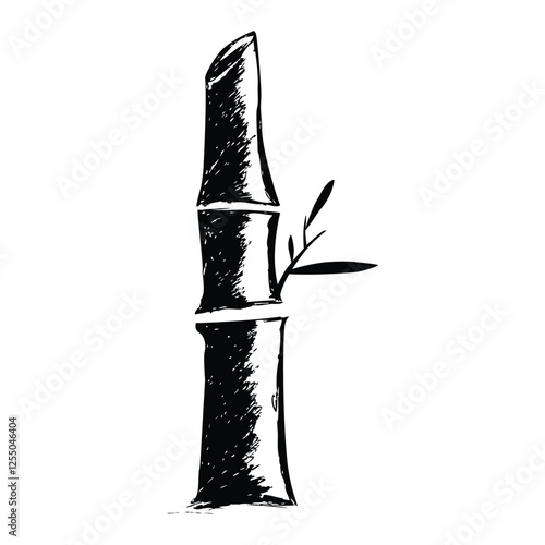 Small One Bamboo Tree, Simple Vector Hand Draw Sketch, at White Background
