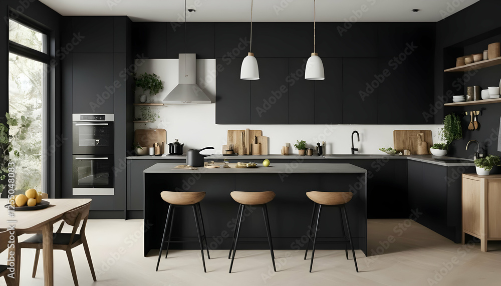 Modern Dark Kitchen Interior Design with Island Modern Dark Kitchen Interior Design with Island