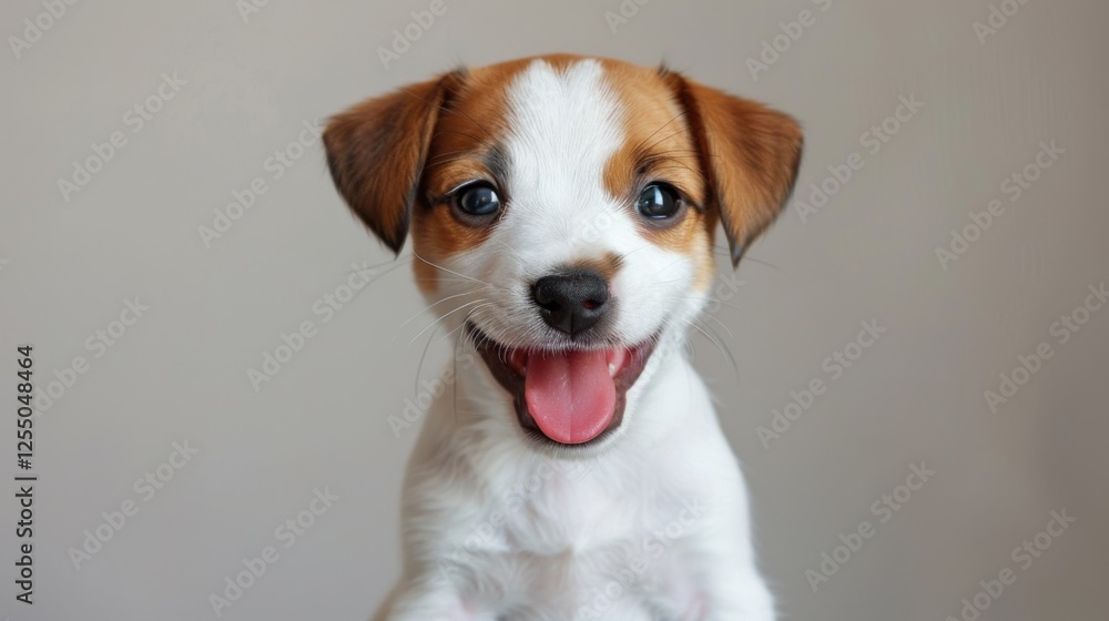 Adorable Welsh puppy, tongue out panting, winking playfully, sitting on a white backdrop Adorable Welsh puppy, tongue out panting, winking playfully, sitting on a white backdrop