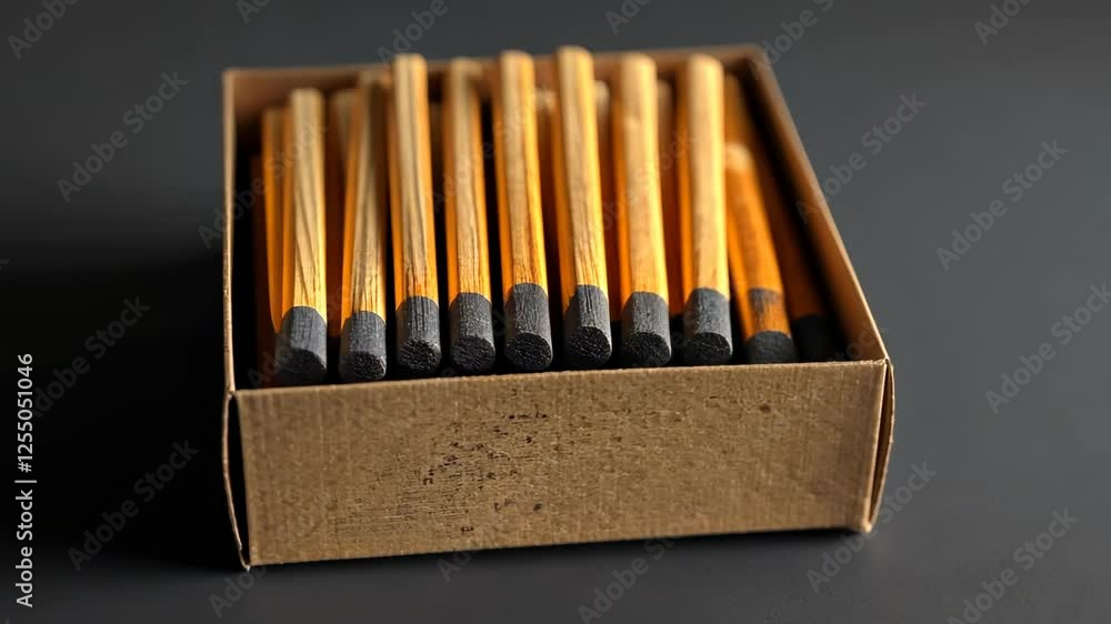 Matches in box, dark background, close-up, fire starter, craft Matches in box, dark background, close-up, fire starter, craft