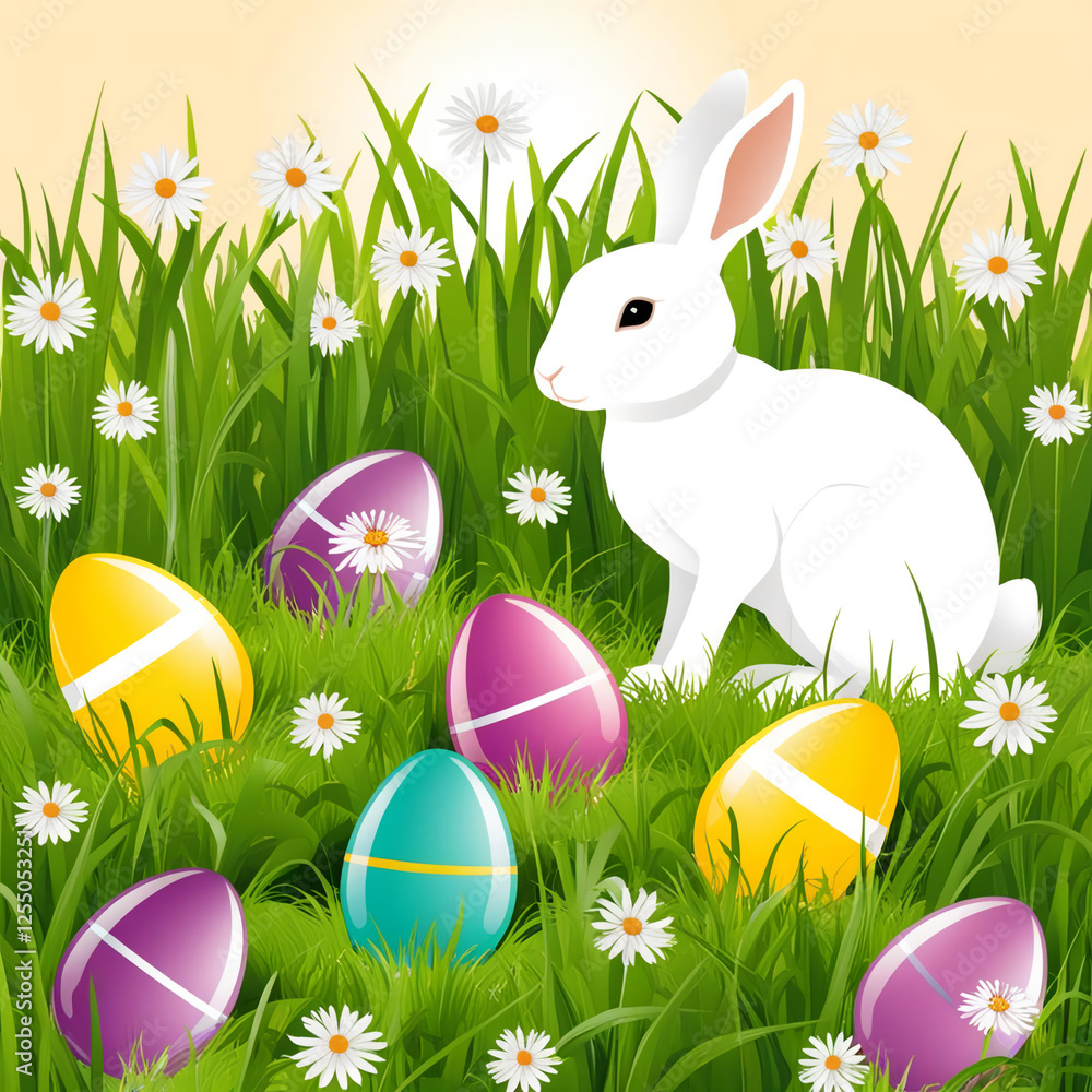 Fototapeta premium easter bunny and easter eggs